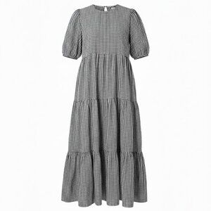 Eri & Ali Gingham Tiered Puff Sleeve Maxi Dress - Black/White Small